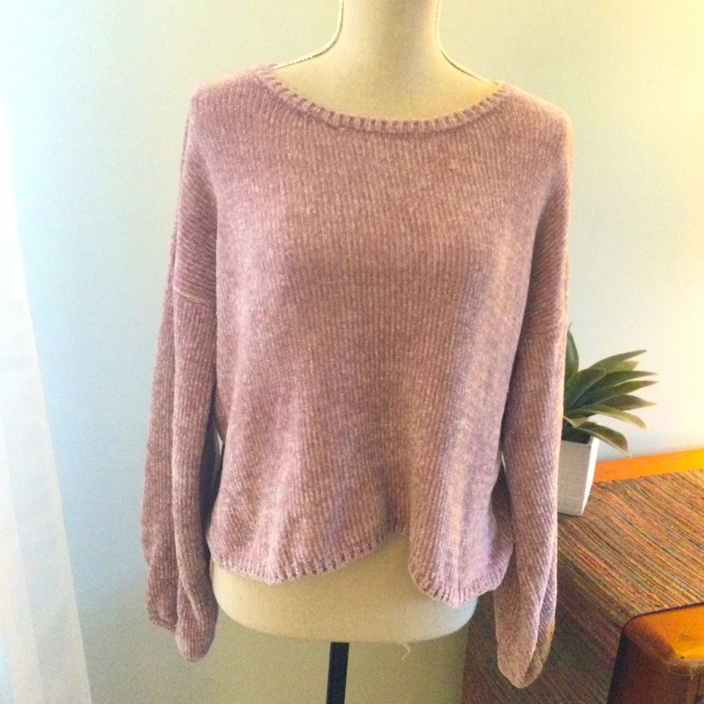** Pink Rose-Pretty Frosted Pink Chenille Sweater. S